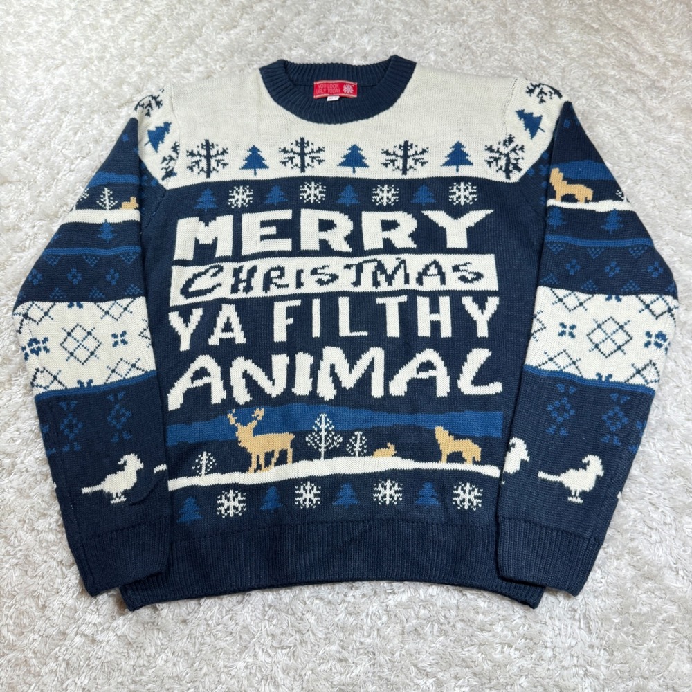 Merry Christmas Ya Filthy Animal Christmas Sweater Women's Large Holiday